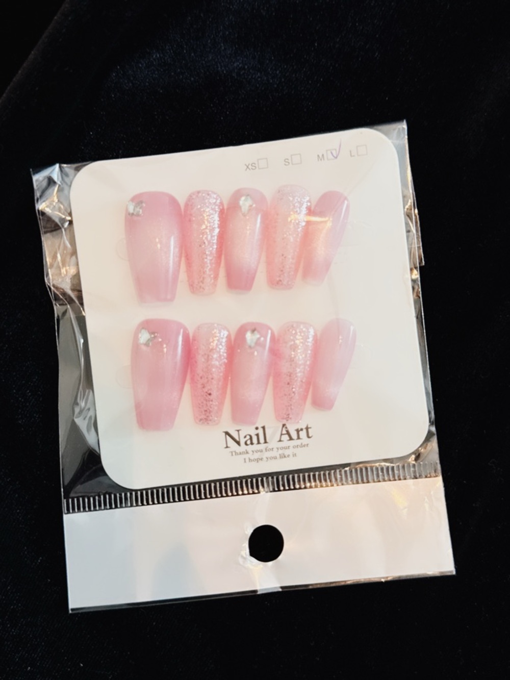 Pink Glitter Press-On Nail Set with Heart Accent